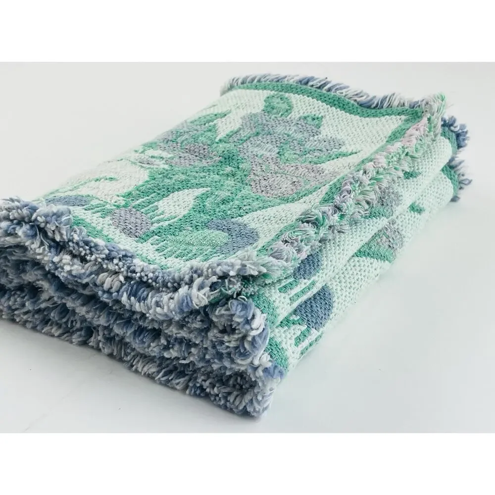 Bunnies Tulips Tapestry Folk Art Table Runner Easter Woven Spring Purple Green P